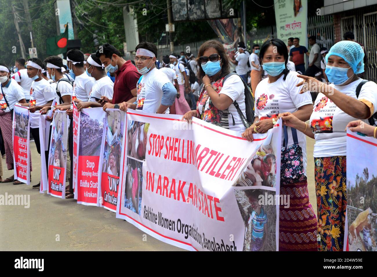 Bangladeshi Rakhine Community peoples stage a protest rally