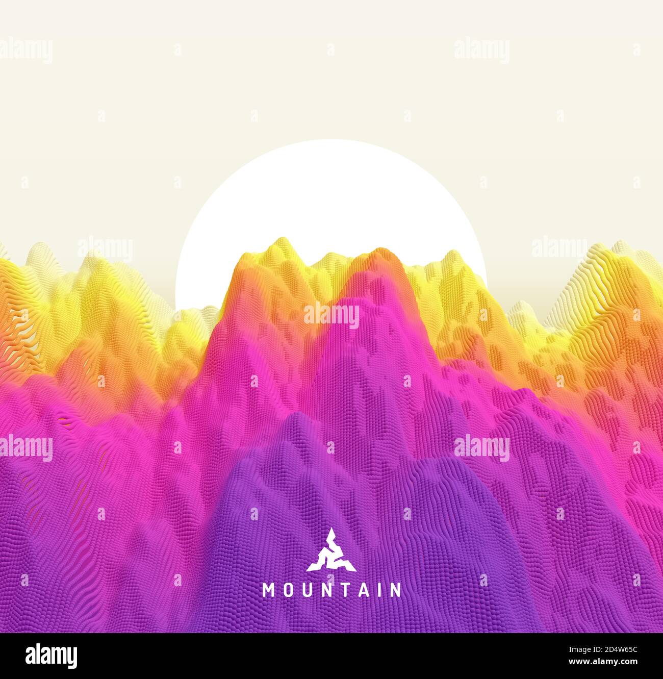 Landscape with mountains and sun. Sunrise. Mountainous terrain. Abstract background. Vector illustration. Stock Vector