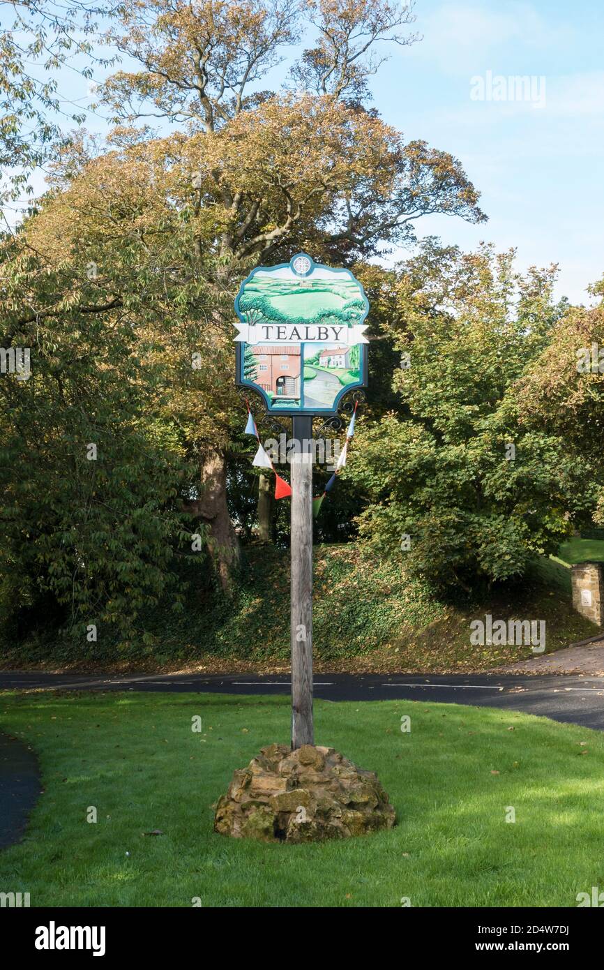 Tealby village sign October 2020 Stock Photo