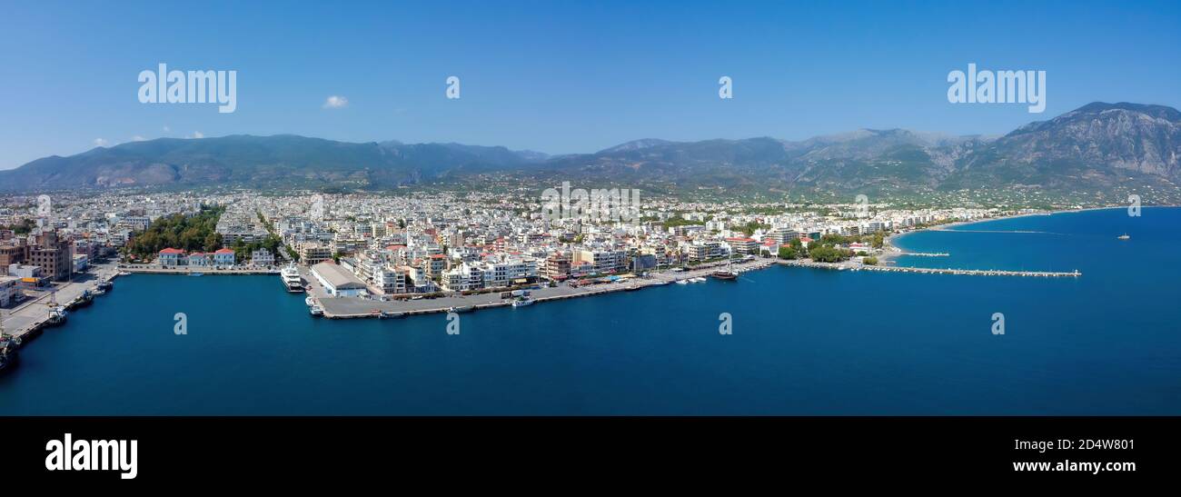 Aerial view of Kalamata port at daylight, one of the biggest ports in Peloponnese, Greece Stock Photo