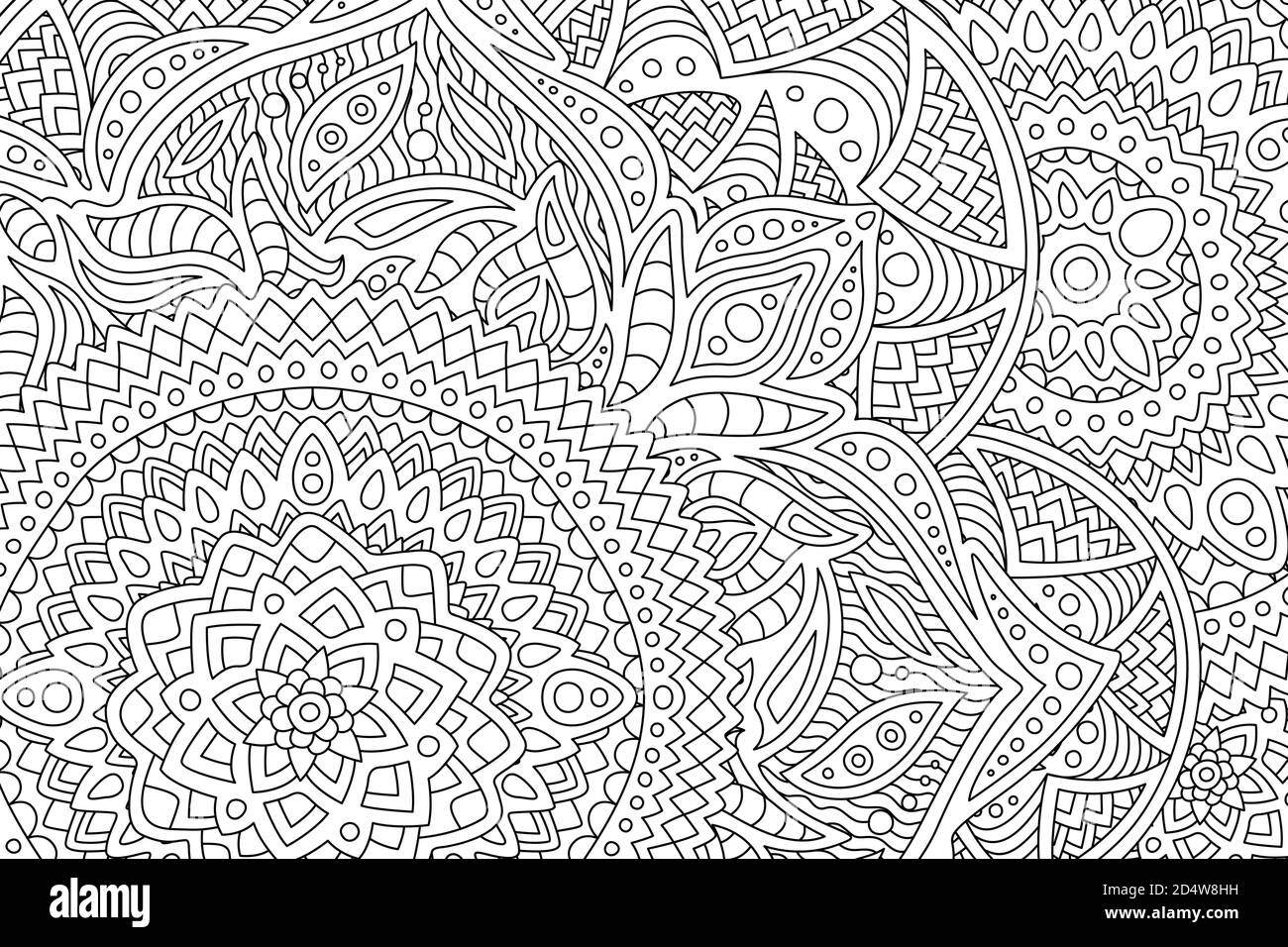 Beautiful adult coloring book page with monochrome detailed ...
