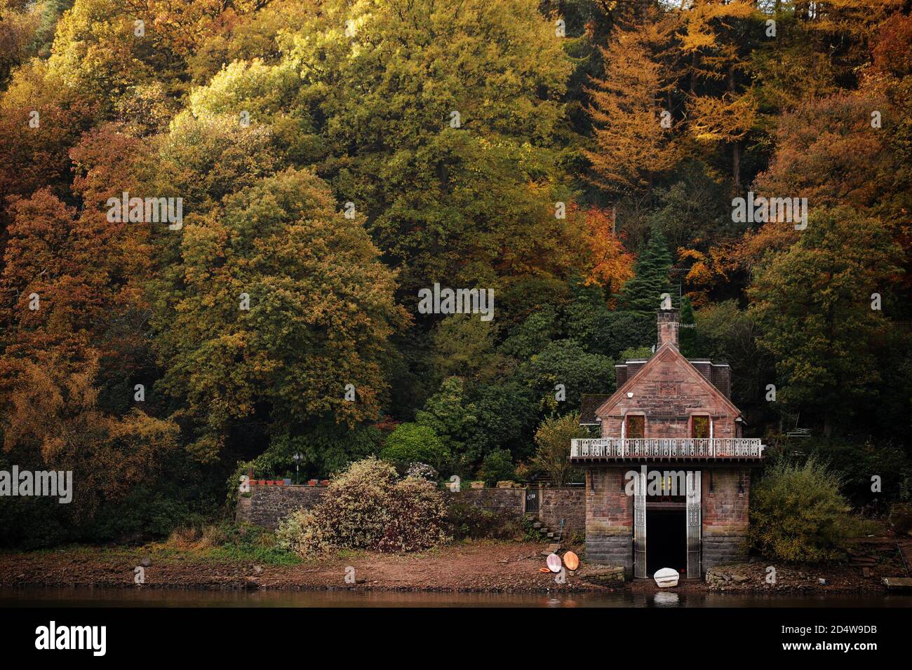 Boat House on lakeside, Victorian build Stock Photo - Alamy