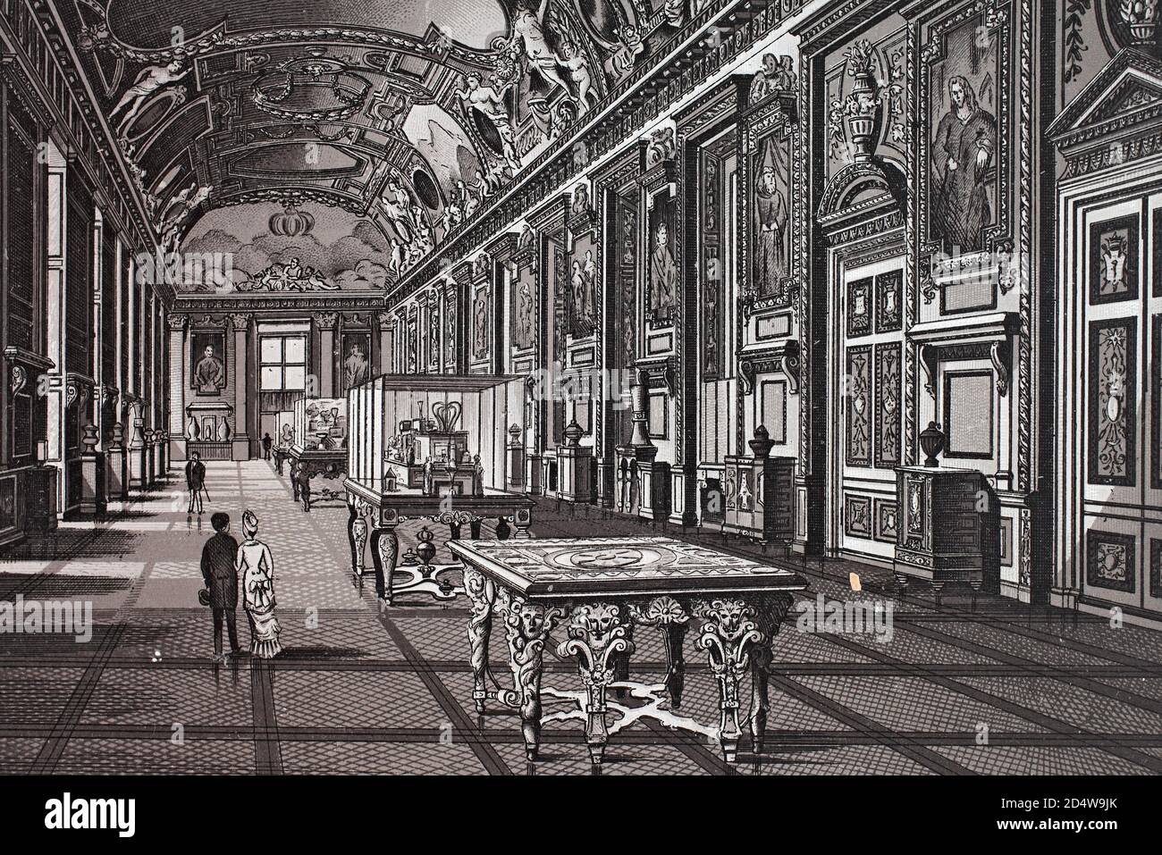 Paris, Louvre, Galerie d'Apollon, France, historic copper-plate etching from 1860 Stock Photo