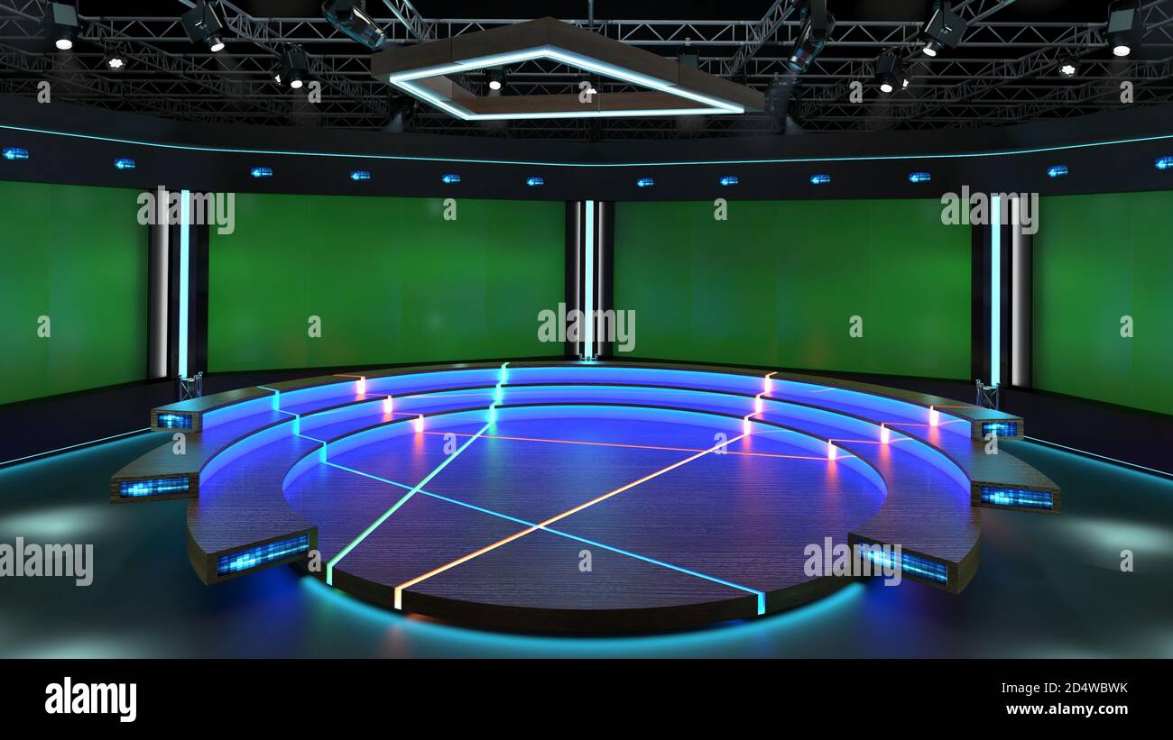 3d virtual news studio green screen background Stock Photo - Alamy