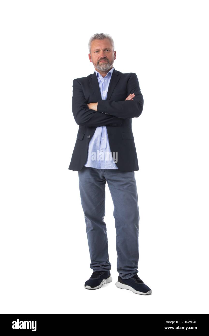 Full length portrait of happy handsome senior man isolated on white ...
