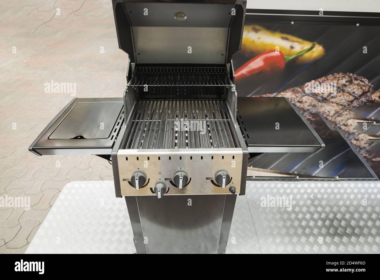 Close up view of modern gas grill for private use. Healthy cooking Stock  Photo - Alamy