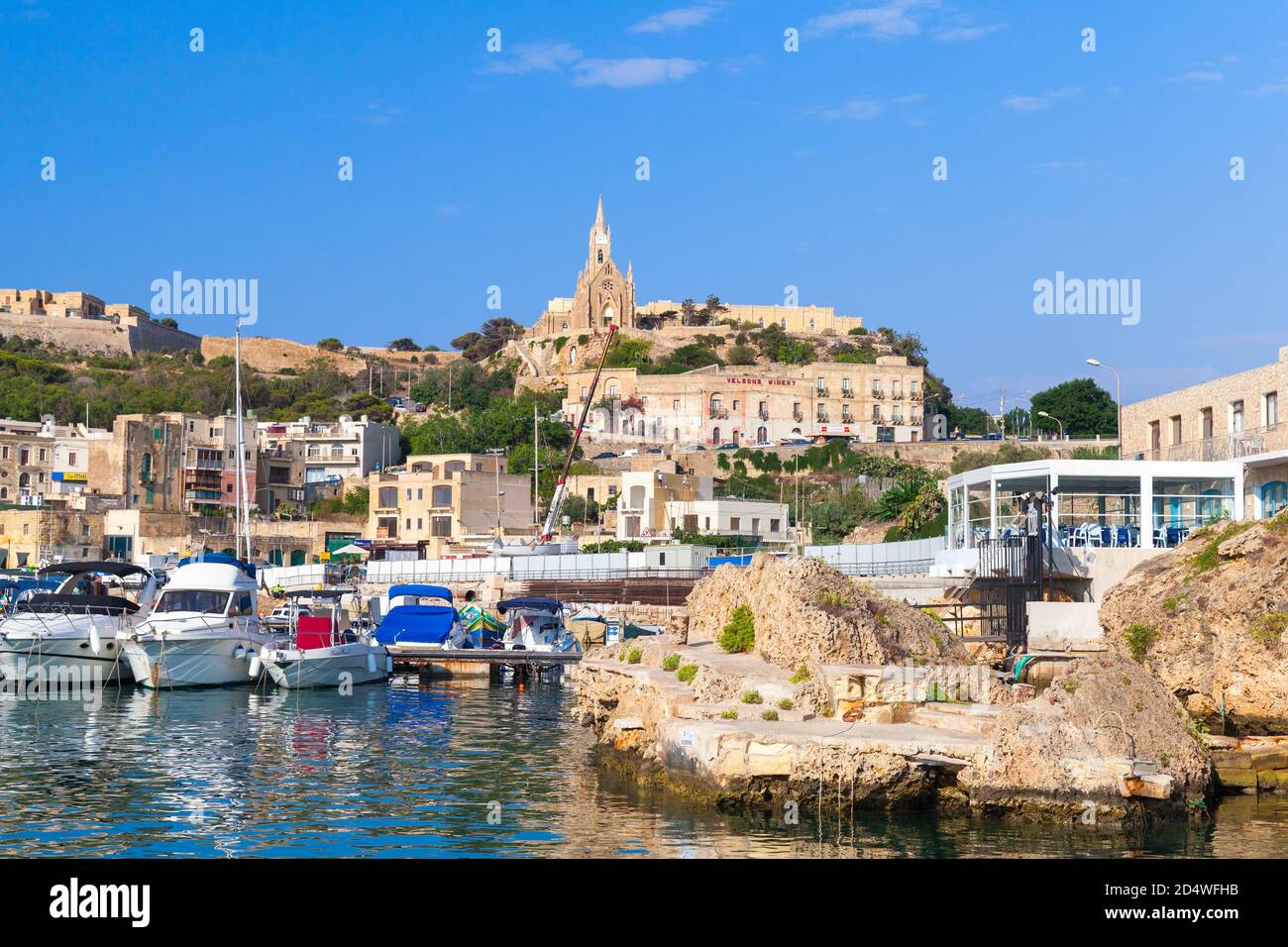 Mgarr, Malta - August 27, 2019: Landscape of Mgarr bay at sunny summer day Stock Photo