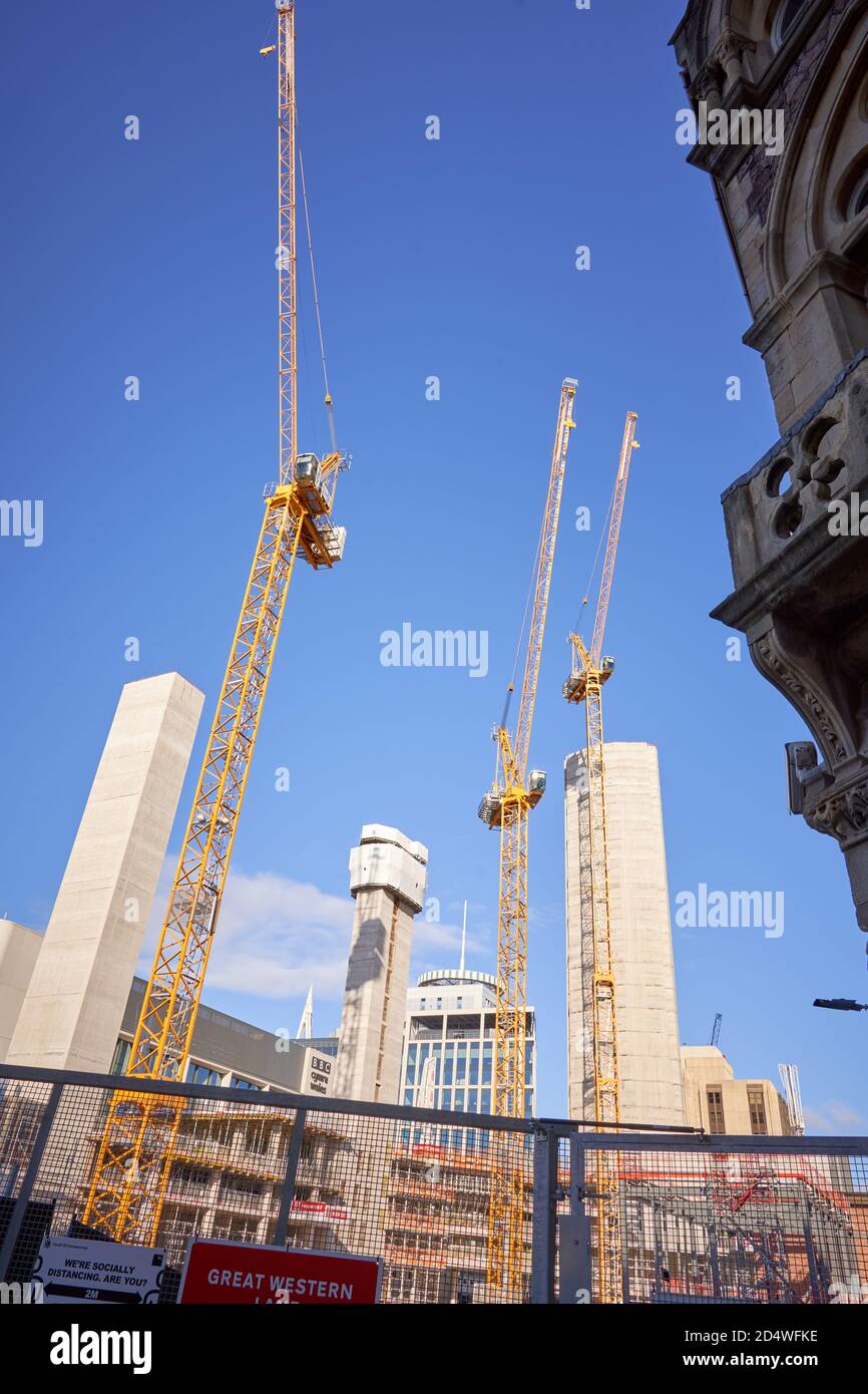 Construction and redevelopment in Cardiff city centre, South Wales