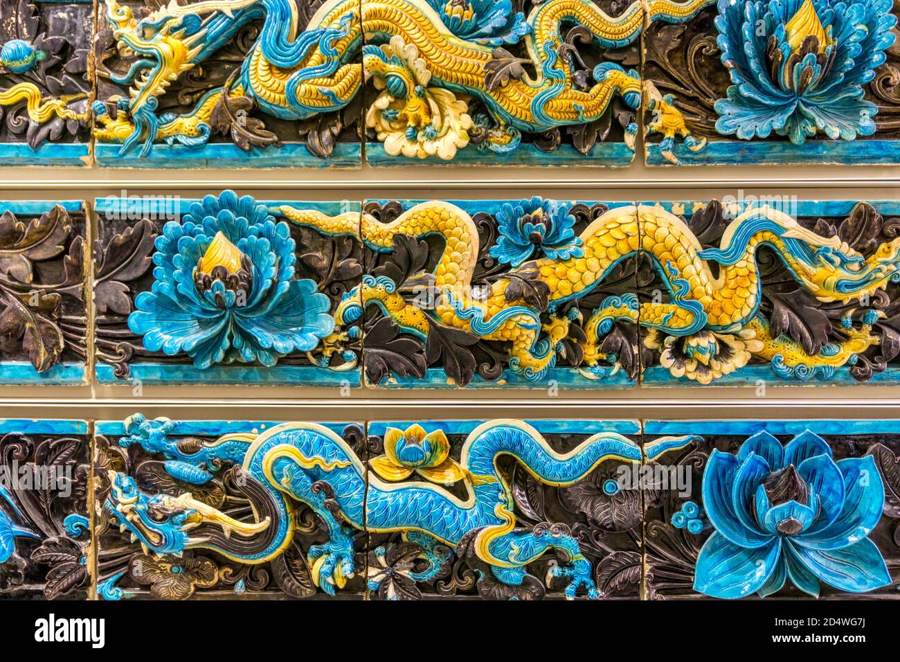 Leadglazed stoneware dragon tiles from the roof of a temple complex of