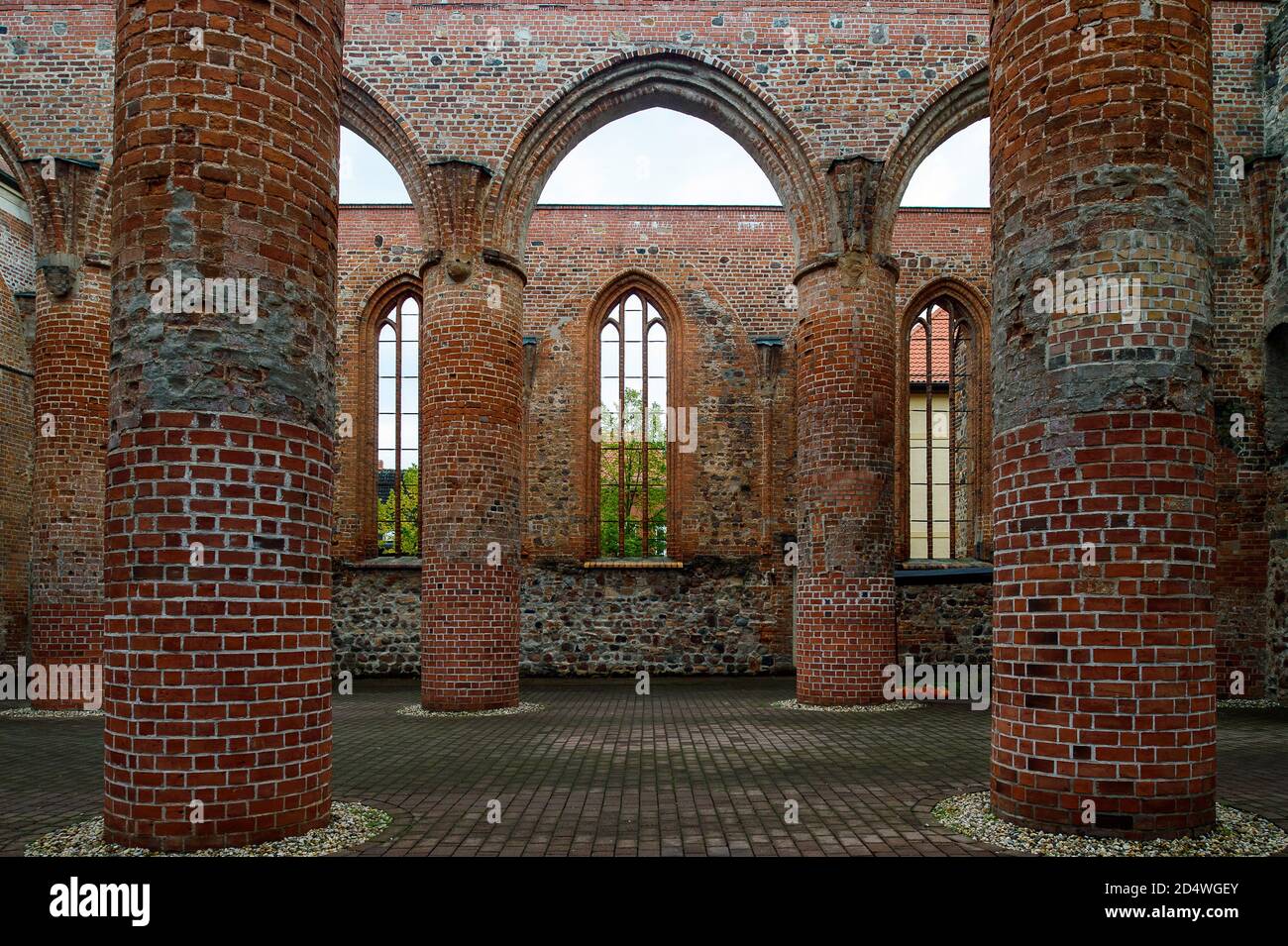 Zerbst, Germany. 07th Oct, 2020. The columns of the side aisles of the partial ruin of the collegiate and court church of St. Bartholomew. The church was built at the beginning of the 13th century as a Romanesque basilica and was extended several times over the centuries in Gothic, Renaissance and Baroque architectural styles. The church was destroyed in a bombing raid in the last weeks of the Second World War. Only a part of the church could be preserved. Credit: Klaus-Dietmar Gabbert/dpa-Zentralbild/ZB/dpa/Alamy Live News Stock Photo