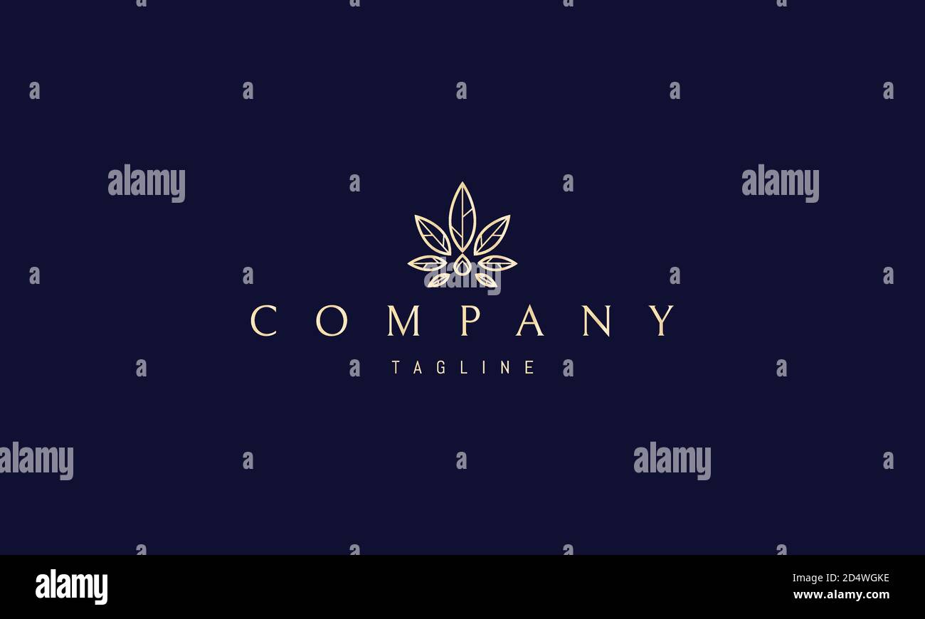 Vector golden logo on which an abstract image of cannabis leaves with a ...