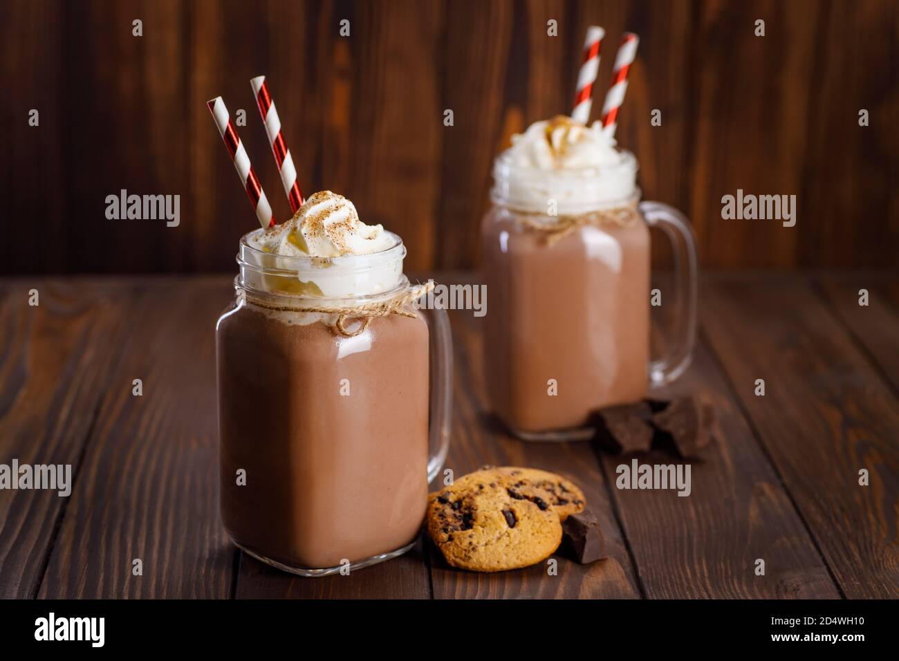 chocolate milkshake in mason jar Stock Photo