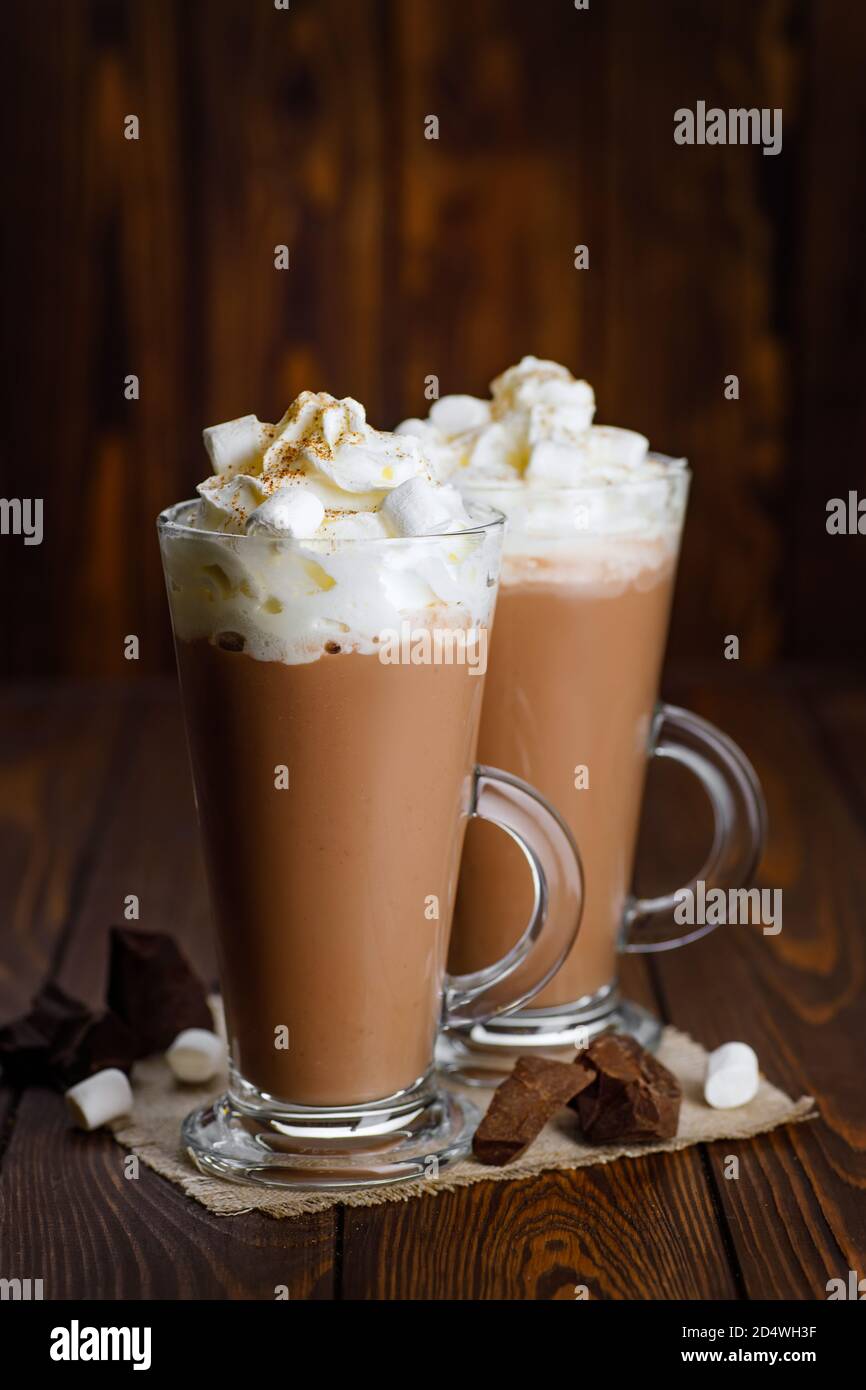 hot chocolate with whipped cream Stock Photo