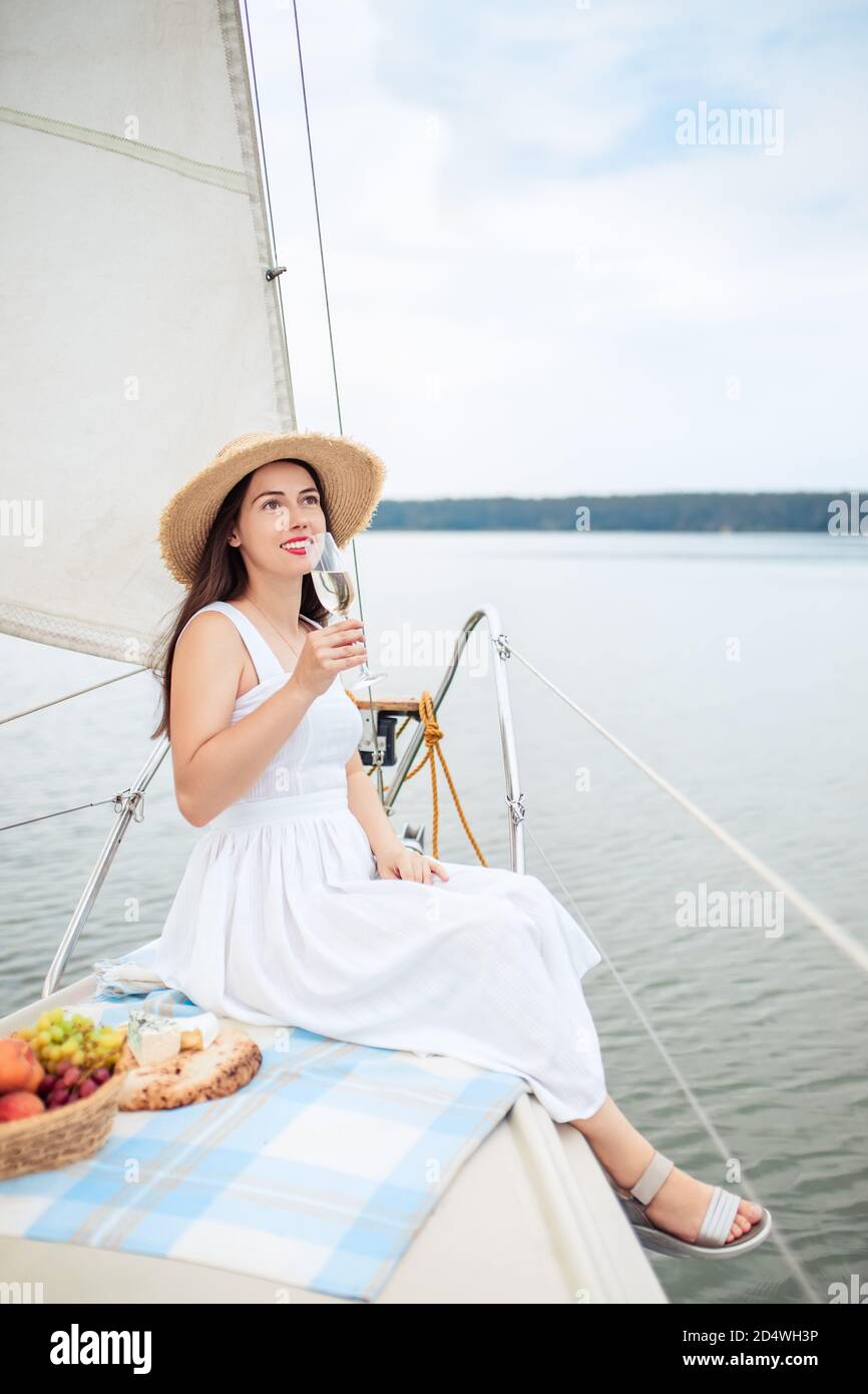 woman with glass of champagne Stock Photo