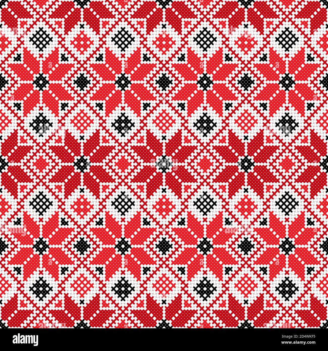 Vector national white and red belarus ornament. Slavic ethnic pattern. Embroidery, Cross-stitch Stock Vector