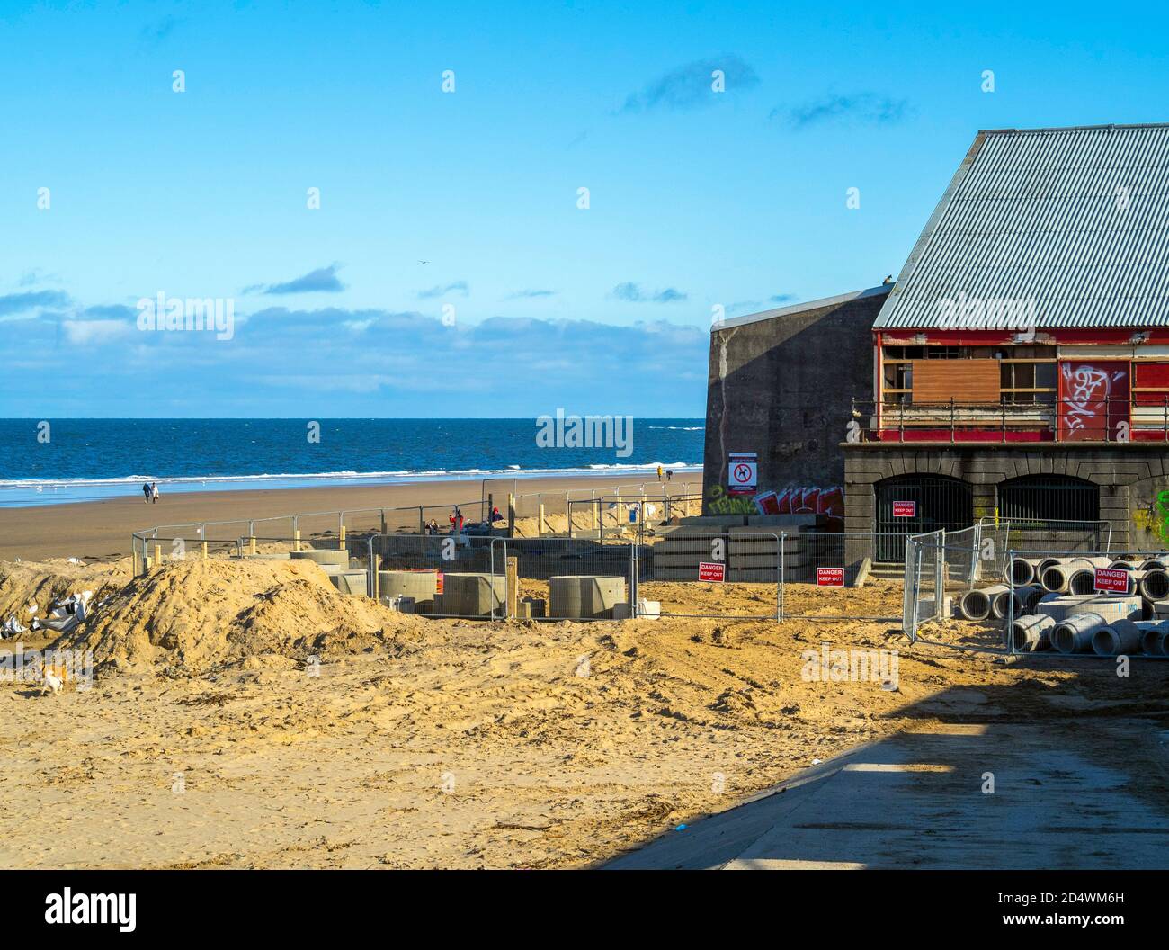 The historic Regent Cinema on seafront at Redcar is now to be replaced with a new modern cinema this shows preliminary works providing new sewers Stock Photo