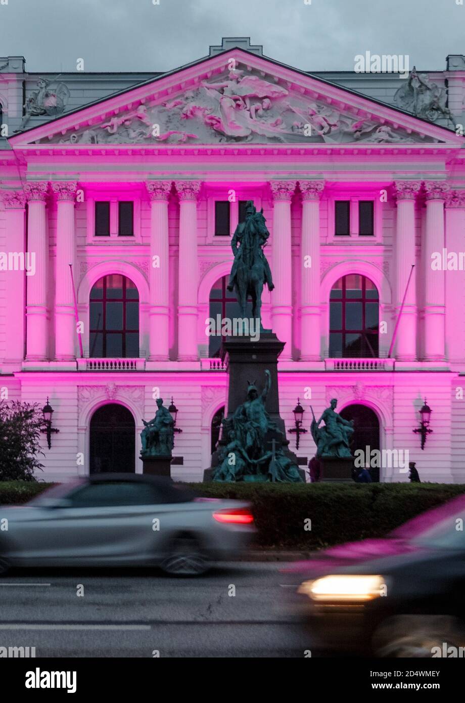 Hamburg, Germany. 11th Oct, 2020. Altona town hall is illuminated in