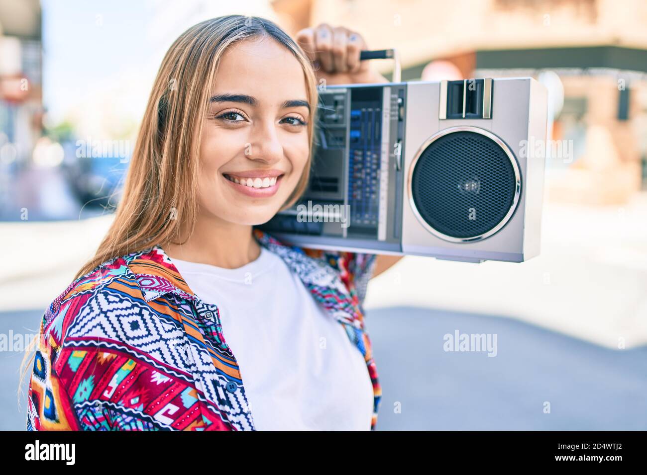 Female listening to boom box hi-res stock photography and images - Alamy