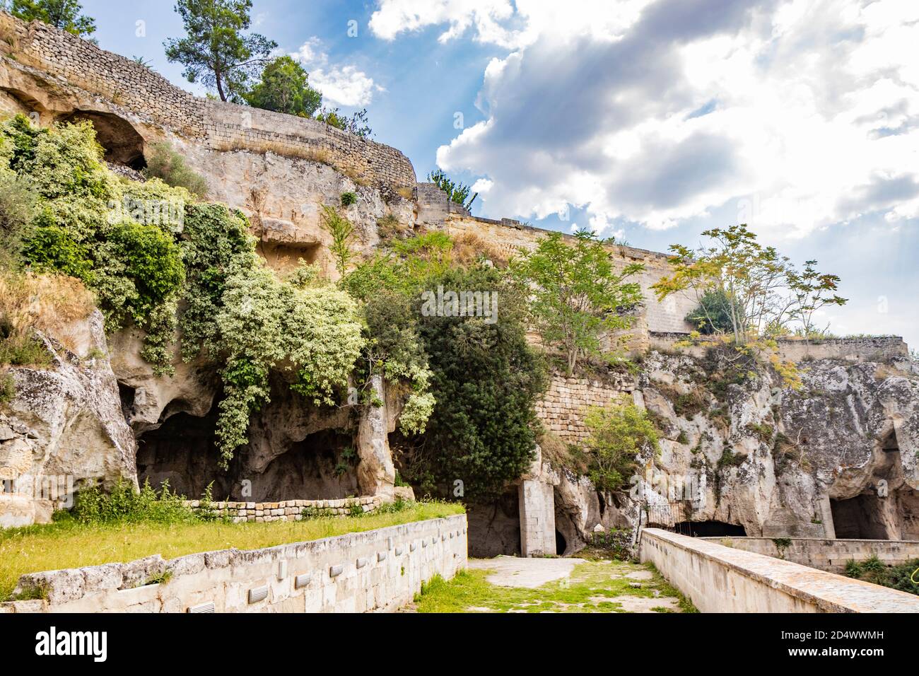 Gravina in Puglia, Italy. The ancient and beautiful cave church of San Michele delle Grotte, carved into the rock. Stock Photo