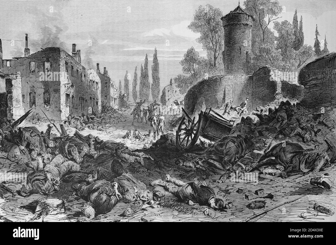 Bazeilles after the storming by the bavarians in the Battle of Sedan, illustrated war history, German - French war 1870-1871 Stock Photo