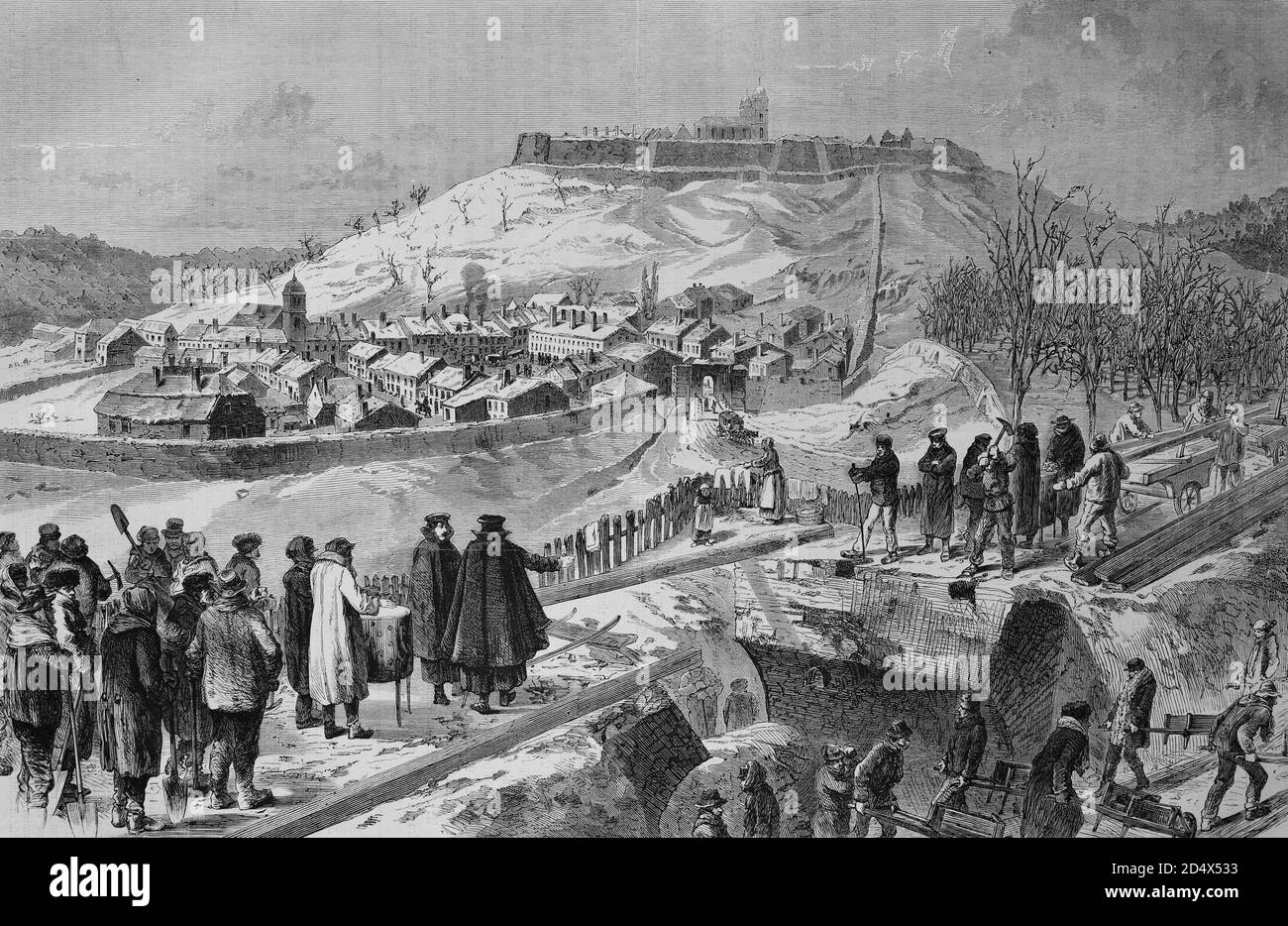 Montmedy city and fortress on the day after the handover, 15 December 1870, illustrated war history, German - French war 1870-1871 Stock Photo