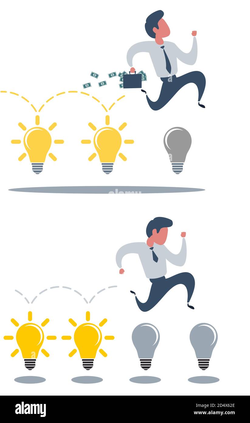 Brainstorming businessman turning lights on. Stock Vector