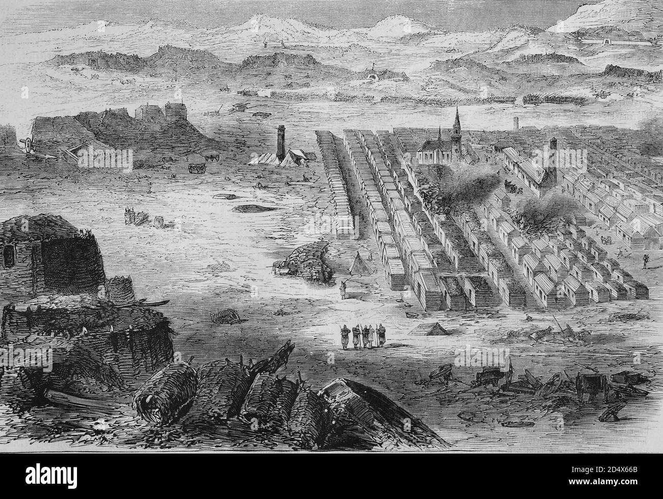 View of the camp of Conlie at Le Mans, illustrated war history, German - French war 1870-1871 Stock Photo