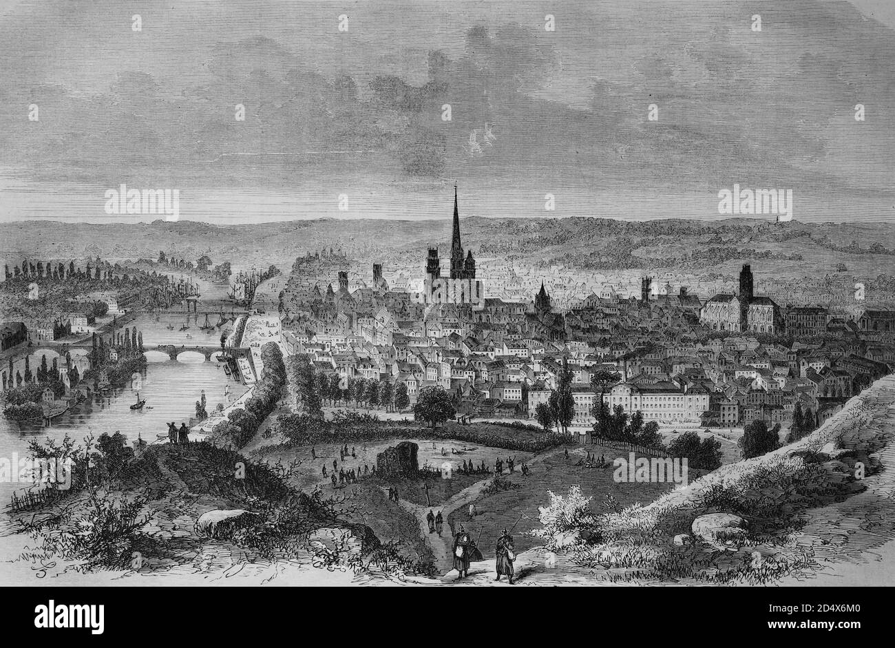 View of Rouen, 1870, illustrated war history, German - French war 1870-1871 Stock Photo