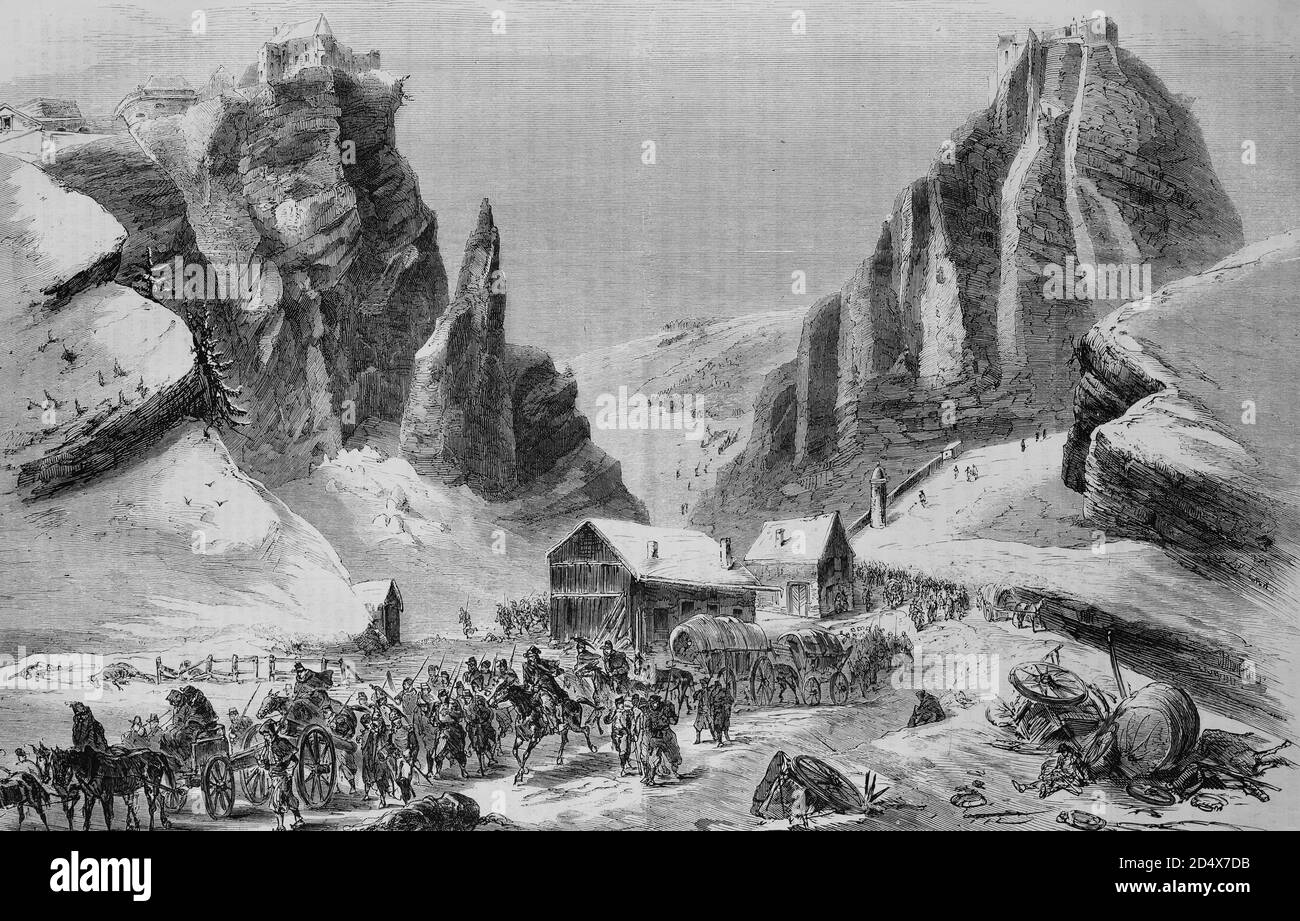 The remains of the Bourbaki Army at Fort du Noux and du Lamont near Cluse, illustrated war history, German - French war 1870-1871 Stock Photo