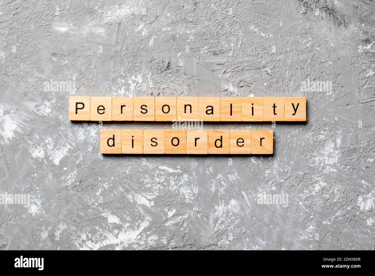 Personality disorder word written on wood block. Personality disorder text on table, concept. Stock Photo