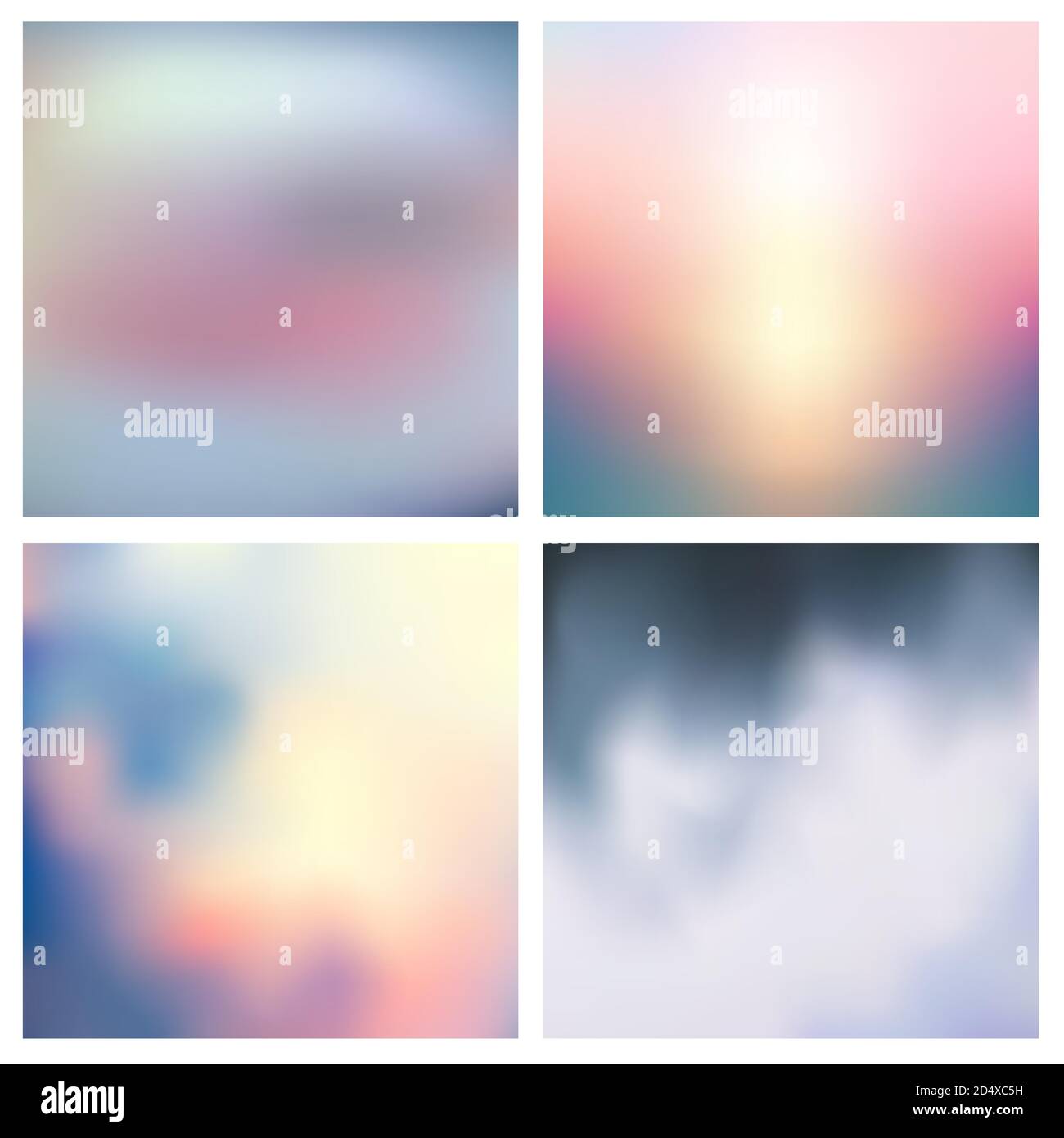 Abstract vector silvery gray white blurred background set Stock Vector