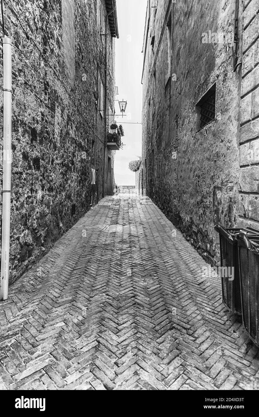Medieval scenic streets in the town of Pienza, province of Siena ...