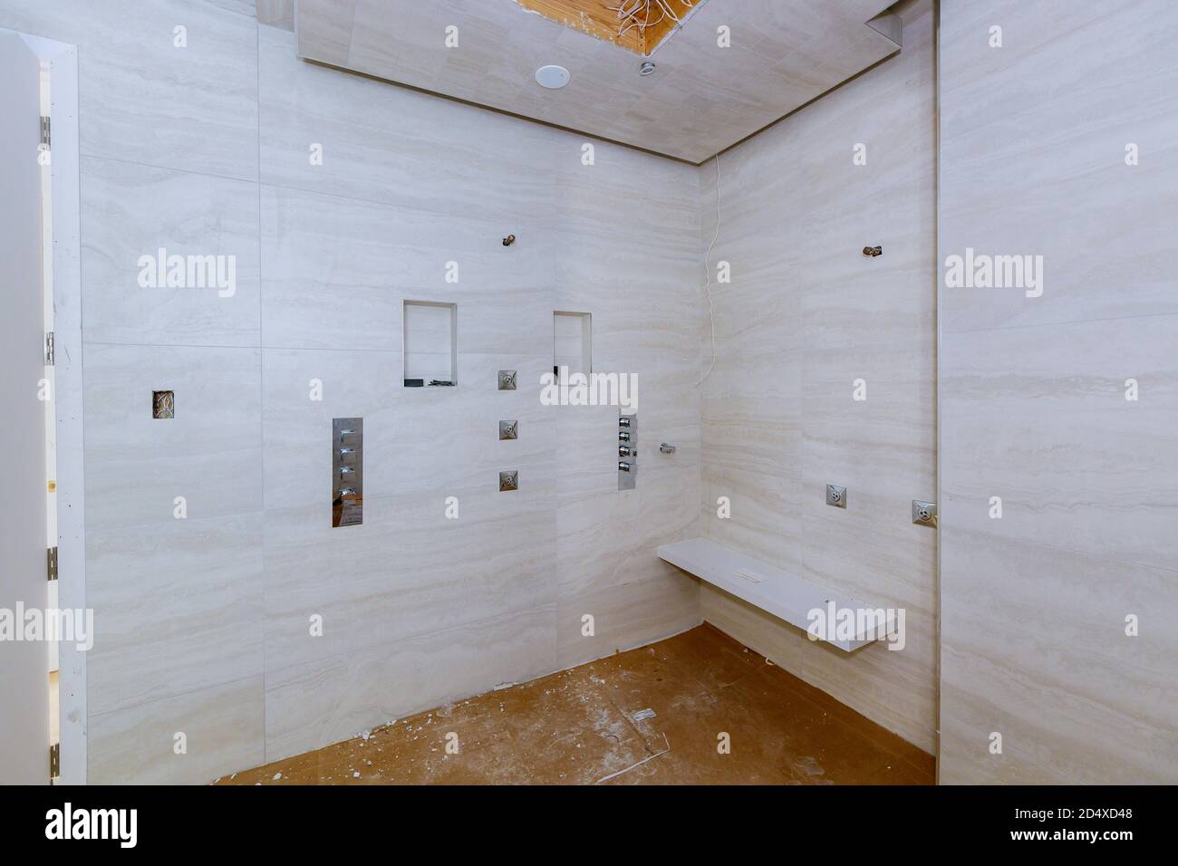 Bathtub remodeling under construction new home bathroom plumbing pipe