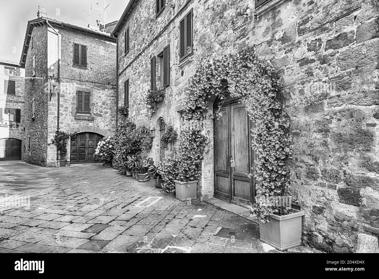 Medieval scenic streets in the town of Pienza, province of Siena ...