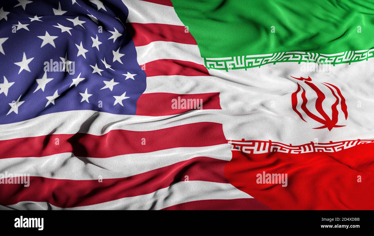 US - Iran Combined Flag | United States and Iran Relations Concept