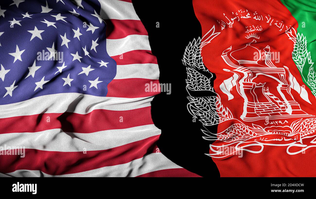 US - Afghanistan Combined Flag | United States and Afghanistan Relations Concept | American - Afghan Relationship Cover Background - Trade, Business Stock Photo