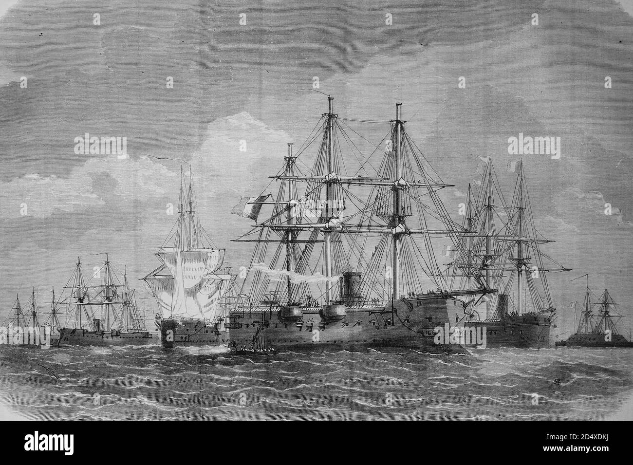 The North Sea blockade, French armoured fleet near Helgoland, 11th August, 1870, illustrated war history, German - French war 1870-1871 Stock Photo