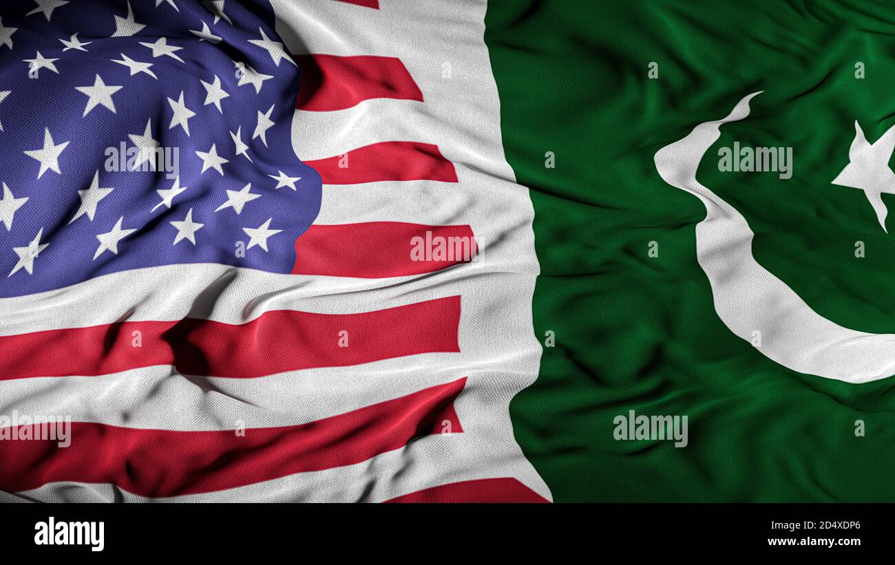US - Pakistan Combined Flag | United States and Pakistan Relations Concept | American - Pakistani Relationship Cover Background - Trade, Business Stock Photo