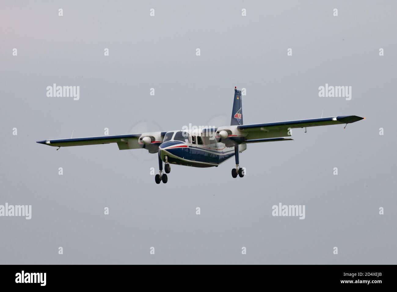 Twin engined aircraft coming in to land from the Frisian Islands. East Frisia, Lower Saxony. Germany. Stock Photo