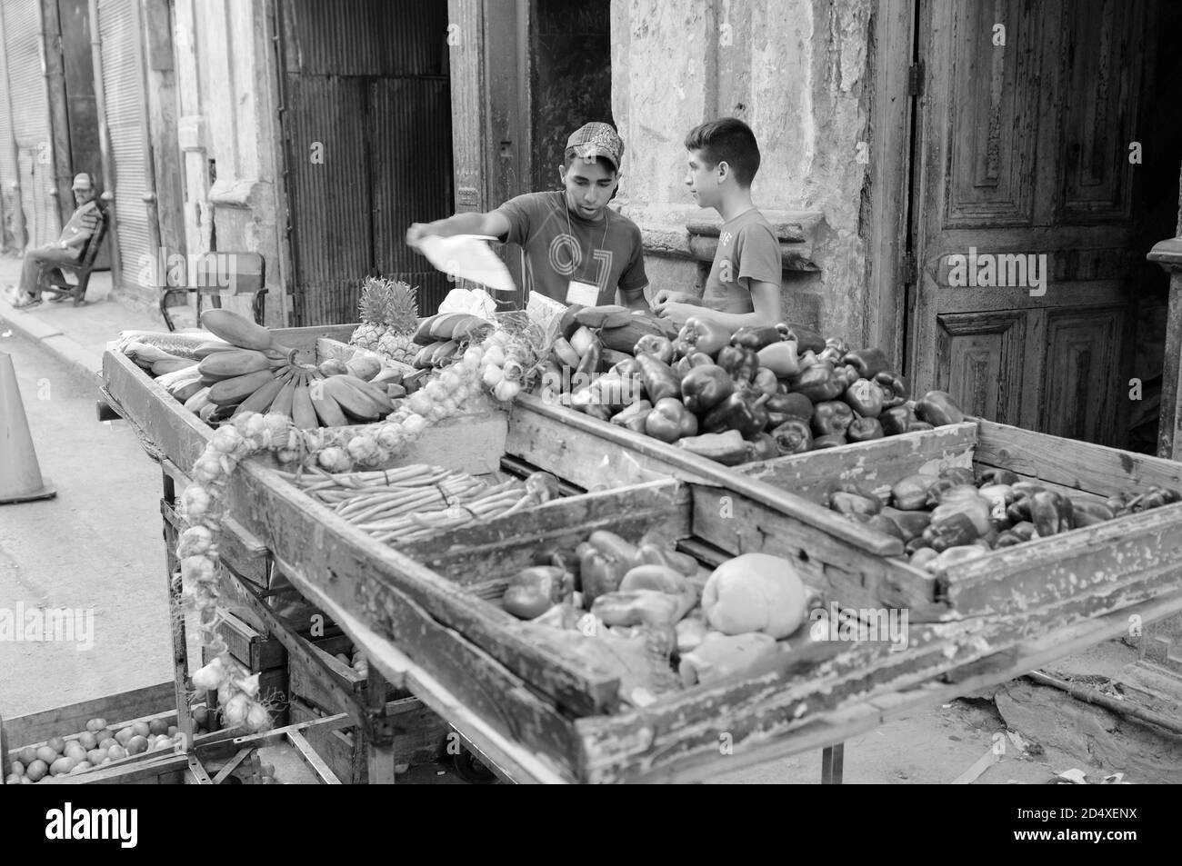 Strassenmarkt-Verkäufer in Havanna. Young street-market-traders in Havanna-City. Stock Photo