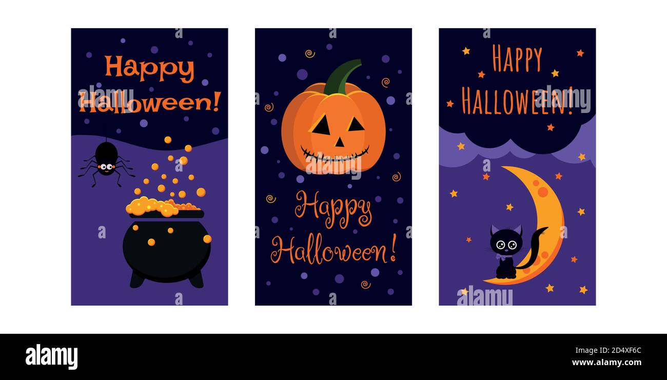 Happy Halloween greeting card set. Stock Vector