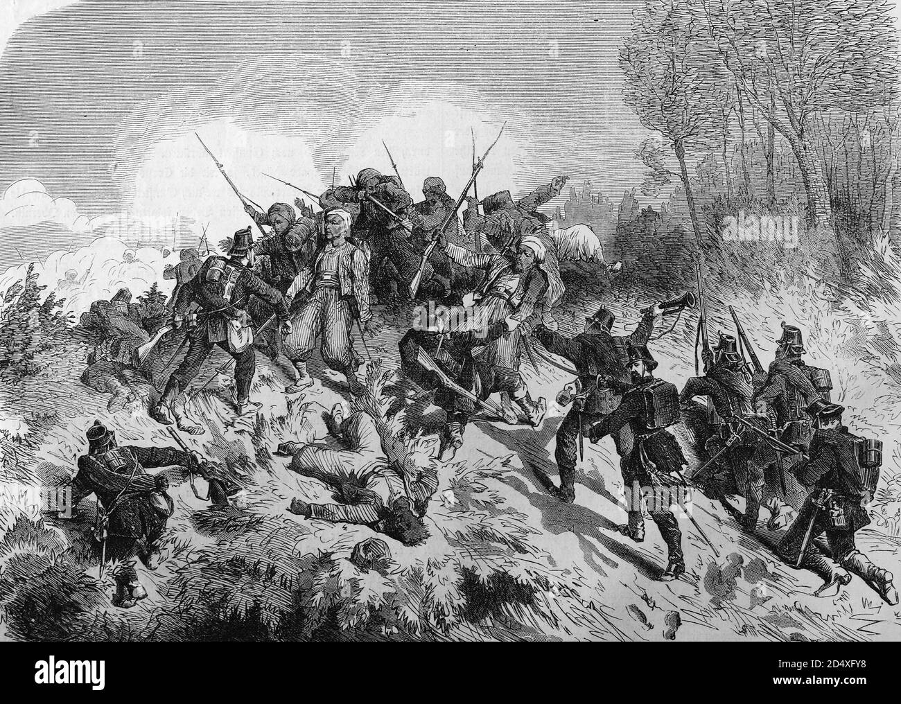 Turros captures by North German soldiers near Woerth, illustrated war history, German - French war 1870-1871 Stock Photo