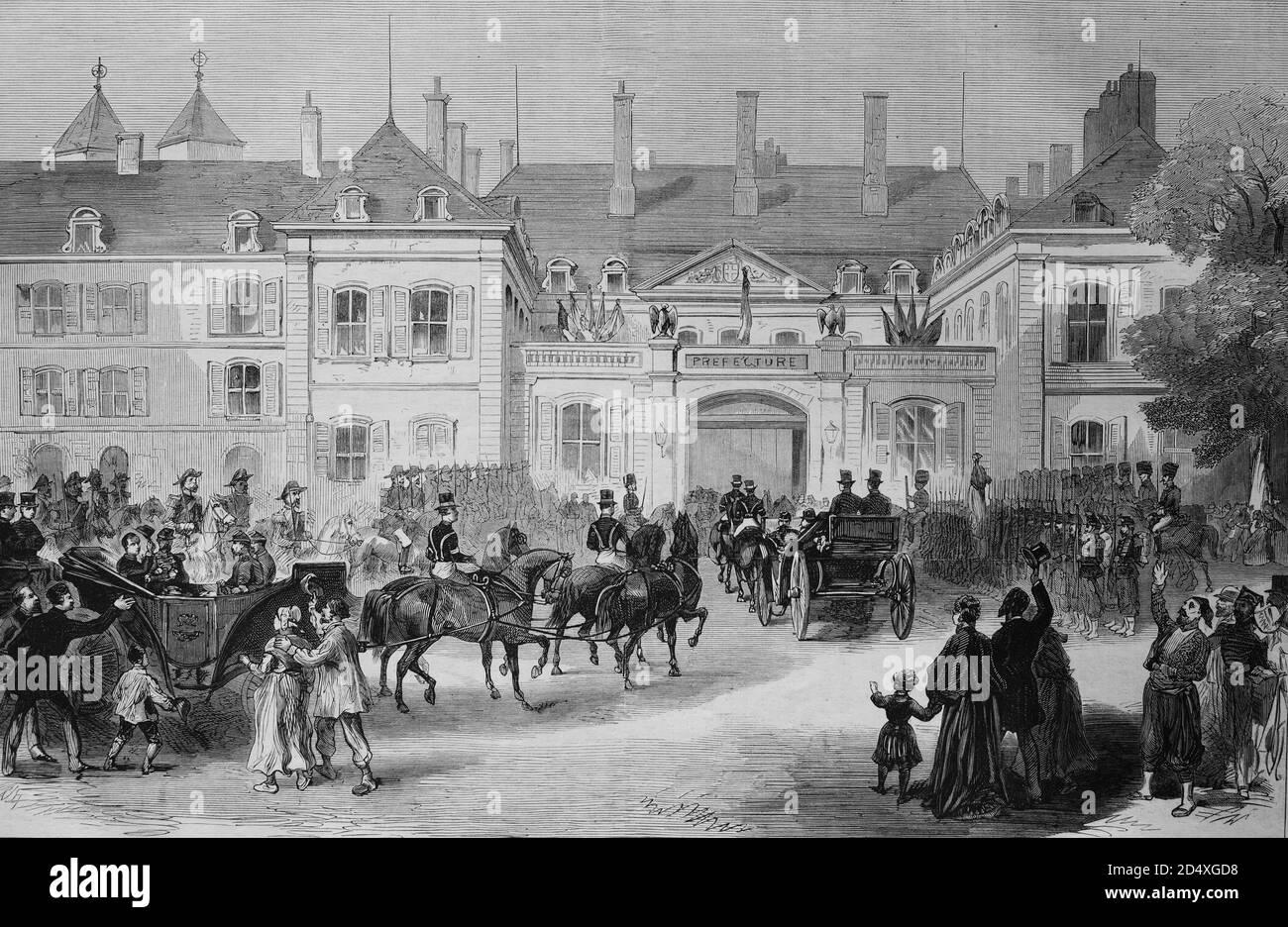 Arrival of Napoleon III and the imperial prince in Metz on July 28th, 1870, illustrated war history, German - French war 1870-1871 Stock Photo