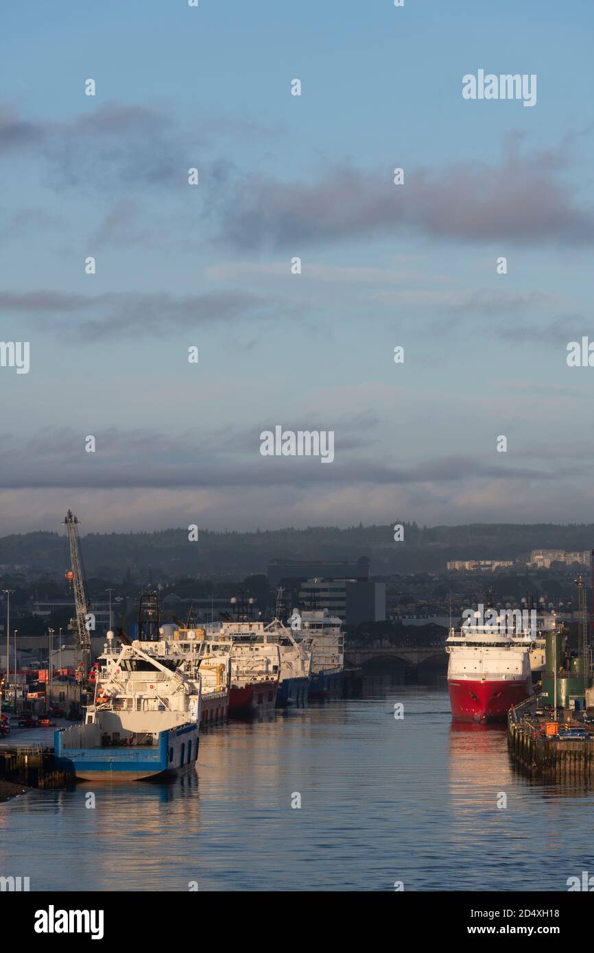 Supply Boats for the Offshore Oil Industry Berthed Along the Quayside