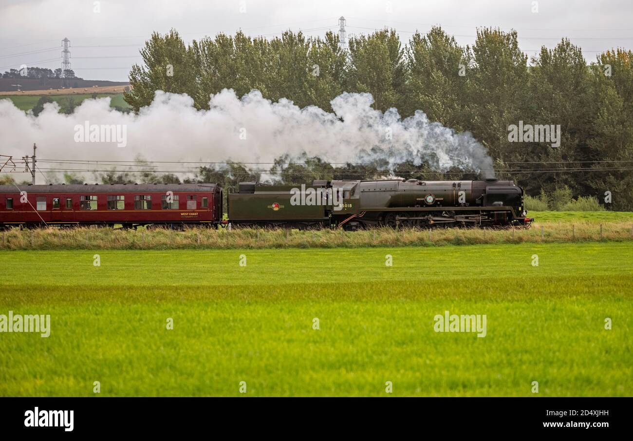 Steam Locomotive, Mechant Navy Class, British India Line 35018, Southbound just North of Penrith CA11 0JD Stock Photo