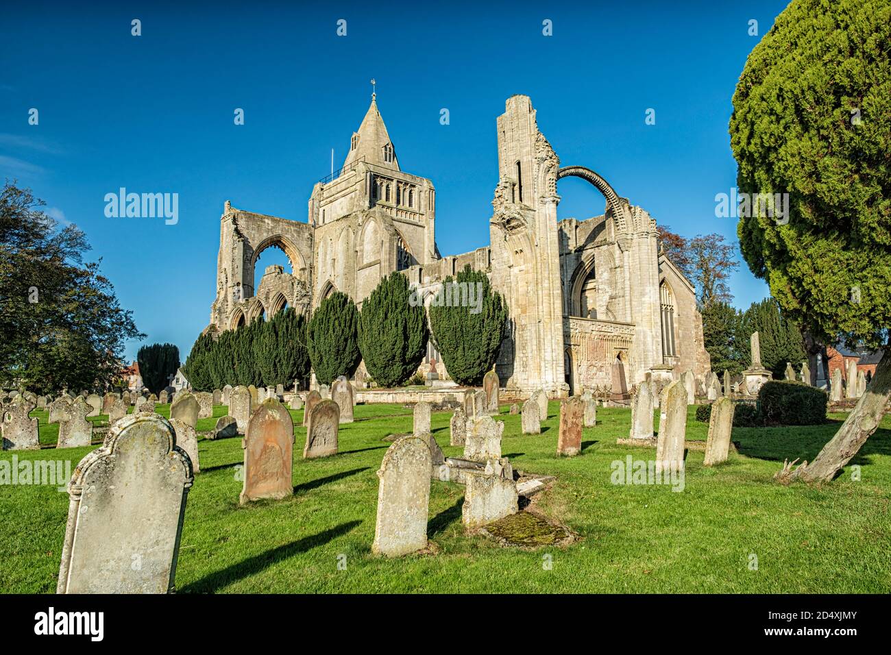 View of the historical Crowland Abbey and Church yard at Crowland ...