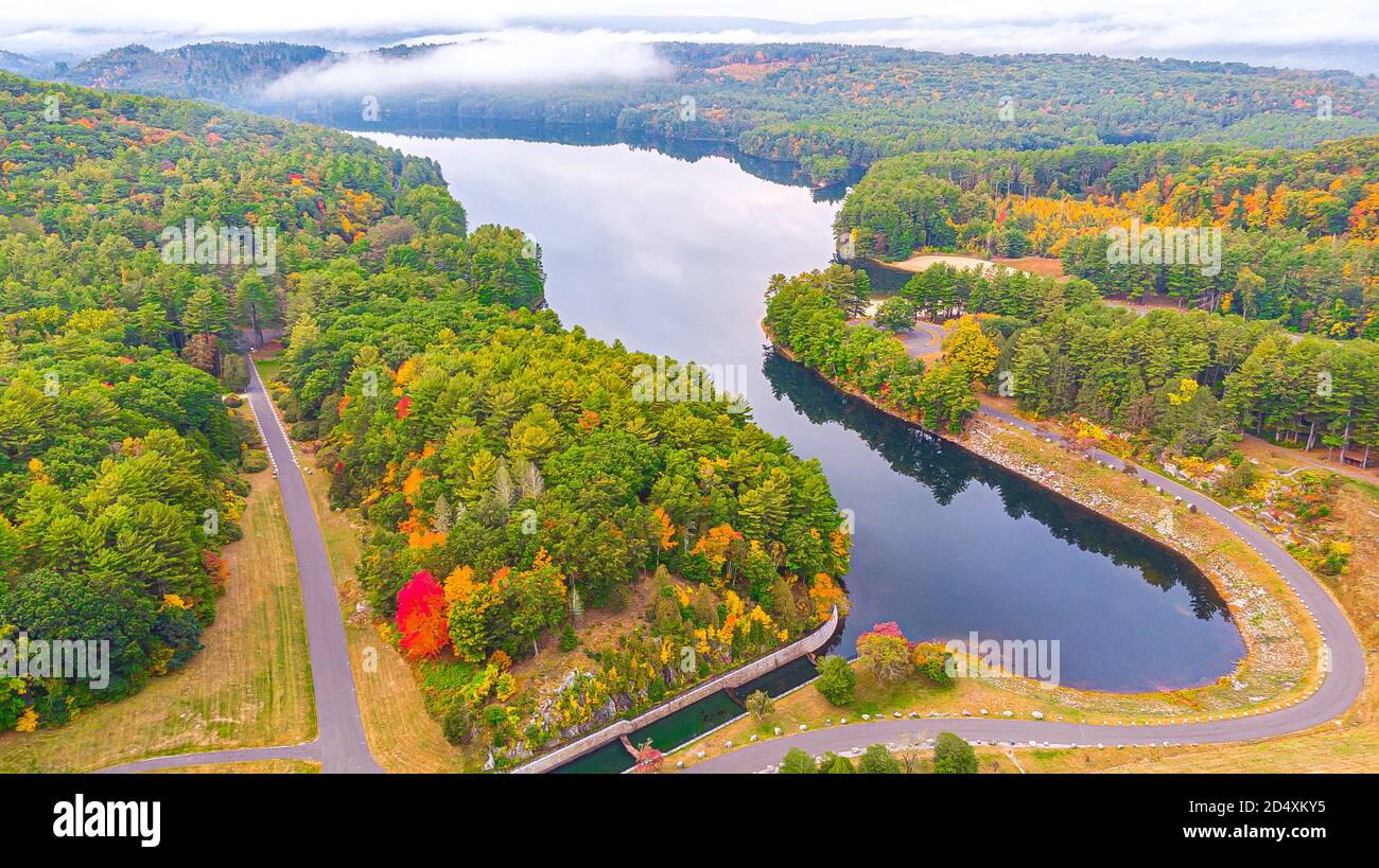 Reservoir Lake running through Saville Dam in Fall Season, Connecticut Stock Photo Alamy