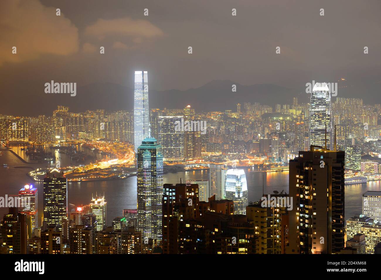 Hong Kong Skyline and Victoria Harbour at night from Victoria Peak on ...