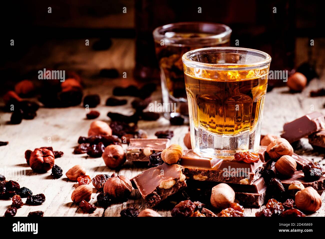 Milk chocolate with nuts and raisins with dark Jamaican rum, selective