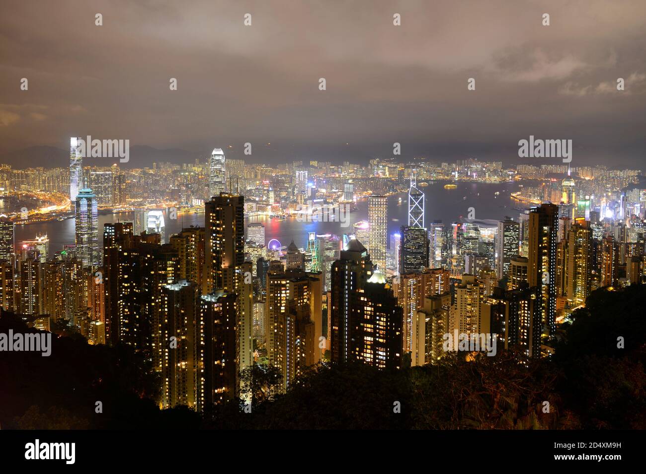 Hong Kong Skyline and Victoria Harbour at night from Victoria Peak on ...